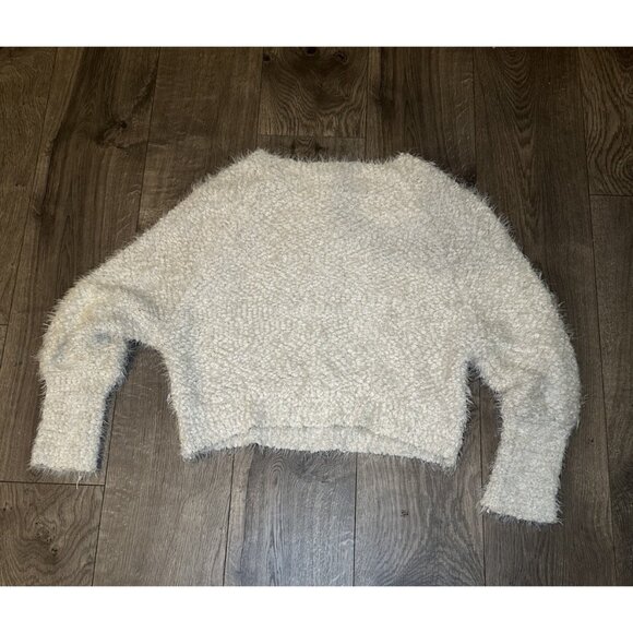 Anthropologie Sweet Sinammon Beige Gray Fuzzy Sweater Croppd Sz M Medium - Picture 2 of 7